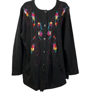 Carole Little Sport Womens Vintage Embroidered 100% Cotton Button Down Jacket L